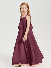 Chiffon Junior Bridesmaid Dresses Long Cascading Skirt Mulberry