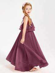 Chiffon Junior Bridesmaid Dresses Long Cascading Skirt Mulberry