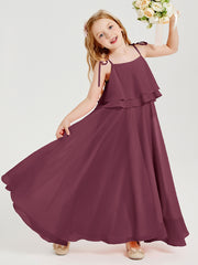 Chiffon Junior Bridesmaid Dresses Long Cascading Skirt Mulberry