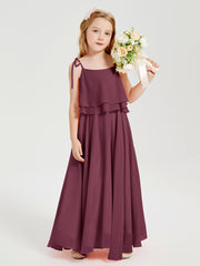 Chiffon Junior Bridesmaid Dresses Long Cascading Skirt Mulberry