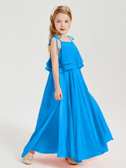 Chiffon Junior Bridesmaid Dresses Long Cascading Skirt Ocean Blue