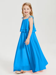 Chiffon Junior Bridesmaid Dresses Long Cascading Skirt Ocean Blue