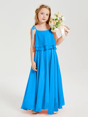 Chiffon Junior Bridesmaid Dresses Long Cascading Skirt Ocean Blue