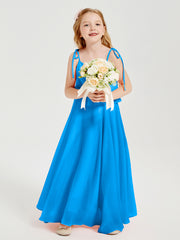 Chiffon Junior Bridesmaid Dresses Long Cascading Skirt Ocean Blue
