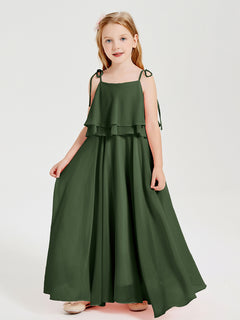 Chiffon Junior Bridesmaid Dresses Long Cascading Skirt Olive Green