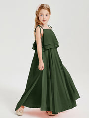 Chiffon Junior Bridesmaid Dresses Long Cascading Skirt Olive Green