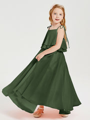 Chiffon Junior Bridesmaid Dresses Long Cascading Skirt Olive Green