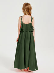 Chiffon Junior Bridesmaid Dresses Long Cascading Skirt Olive Green