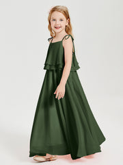 Chiffon Junior Bridesmaid Dresses Long Cascading Skirt Olive Green