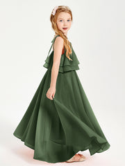 Chiffon Junior Bridesmaid Dresses Long Cascading Skirt Olive Green