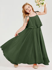 Chiffon Junior Bridesmaid Dresses Long Cascading Skirt Olive Green
