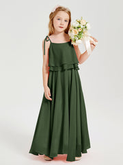 Chiffon Junior Bridesmaid Dresses Long Cascading Skirt Olive Green