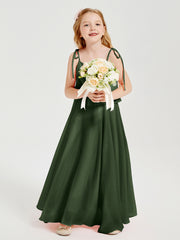 Chiffon Junior Bridesmaid Dresses Long Cascading Skirt Olive Green
