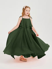 Chiffon Junior Bridesmaid Dresses Long Cascading Skirt Olive Green