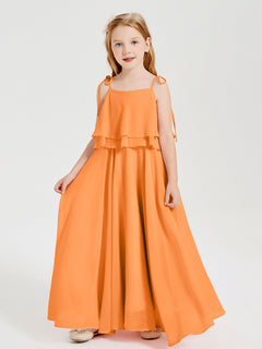 Chiffon Junior Bridesmaid Dresses Long Cascading Skirt Orange