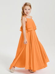 Chiffon Junior Bridesmaid Dresses Long Cascading Skirt Orange