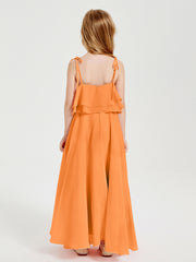 Chiffon Junior Bridesmaid Dresses Long Cascading Skirt Orange