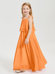 Chiffon Junior Bridesmaid Dresses Long Cascading Skirt Orange