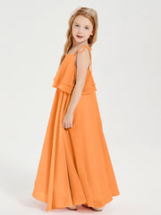 Chiffon Junior Bridesmaid Dresses Long Cascading Skirt Orange