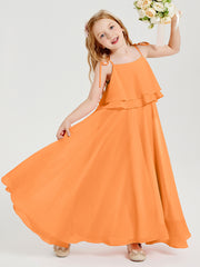 Chiffon Junior Bridesmaid Dresses Long Cascading Skirt Orange