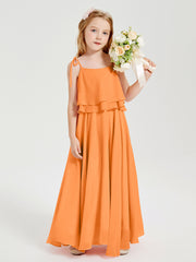 Chiffon Junior Bridesmaid Dresses Long Cascading Skirt Orange