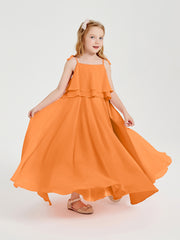 Chiffon Junior Bridesmaid Dresses Long Cascading Skirt Orange