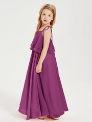 Chiffon Junior Bridesmaid Dresses Long Cascading Skirt Orchid