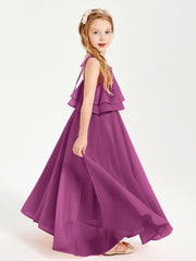 Chiffon Junior Bridesmaid Dresses Long Cascading Skirt Orchid