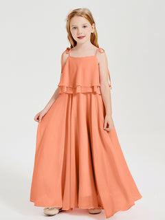 Chiffon Junior Bridesmaid Dresses Long Cascading Skirt Papaya