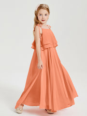 Chiffon Junior Bridesmaid Dresses Long Cascading Skirt Papaya