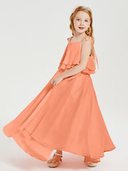 Chiffon Junior Bridesmaid Dresses Long Cascading Skirt Papaya