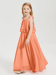 Chiffon Junior Bridesmaid Dresses Long Cascading Skirt Papaya