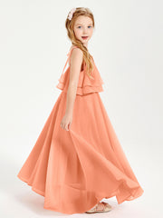 Chiffon Junior Bridesmaid Dresses Long Cascading Skirt Papaya