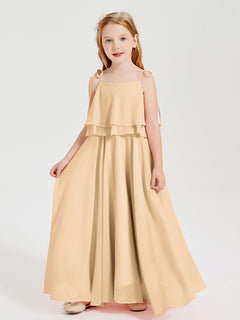 Chiffon Junior Bridesmaid Dresses Long Cascading Skirt Peach