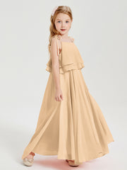 Chiffon Junior Bridesmaid Dresses Long Cascading Skirt Peach