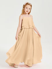 Chiffon Junior Bridesmaid Dresses Long Cascading Skirt Peach