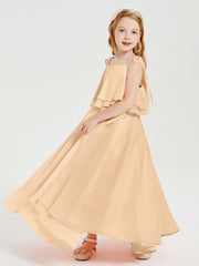 Chiffon Junior Bridesmaid Dresses Long Cascading Skirt Peach