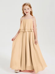 Chiffon Junior Bridesmaid Dresses Long Cascading Skirt Peach