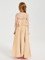 Chiffon Junior Bridesmaid Dresses Long Cascading Skirt Peach