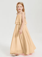 Chiffon Junior Bridesmaid Dresses Long Cascading Skirt Peach