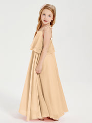 Chiffon Junior Bridesmaid Dresses Long Cascading Skirt Peach
