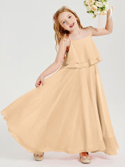 Chiffon Junior Bridesmaid Dresses Long Cascading Skirt Peach