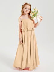 Chiffon Junior Bridesmaid Dresses Long Cascading Skirt Peach
