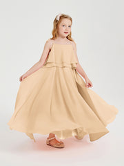 Chiffon Junior Bridesmaid Dresses Long Cascading Skirt Peach