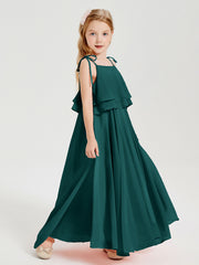 Chiffon Junior Bridesmaid Dresses Long Cascading Skirt Peacock