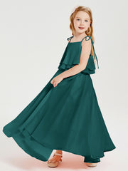 Chiffon Junior Bridesmaid Dresses Long Cascading Skirt Peacock