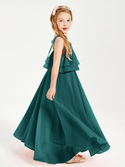 Chiffon Junior Bridesmaid Dresses Long Cascading Skirt Peacock