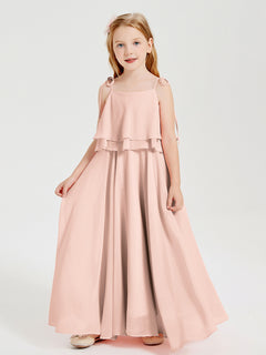 Chiffon Junior Bridesmaid Dresses Long Cascading Skirt Pearl Pink