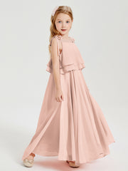 Chiffon Junior Bridesmaid Dresses Long Cascading Skirt Pearl Pink
