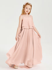 Chiffon Junior Bridesmaid Dresses Long Cascading Skirt Pearl Pink
